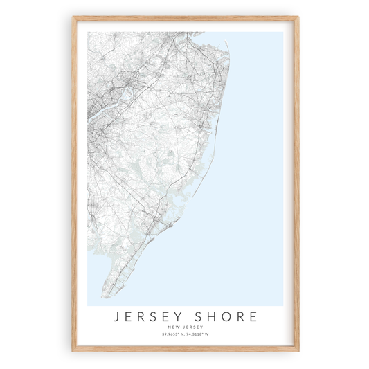 jersey shore map print in wood frame