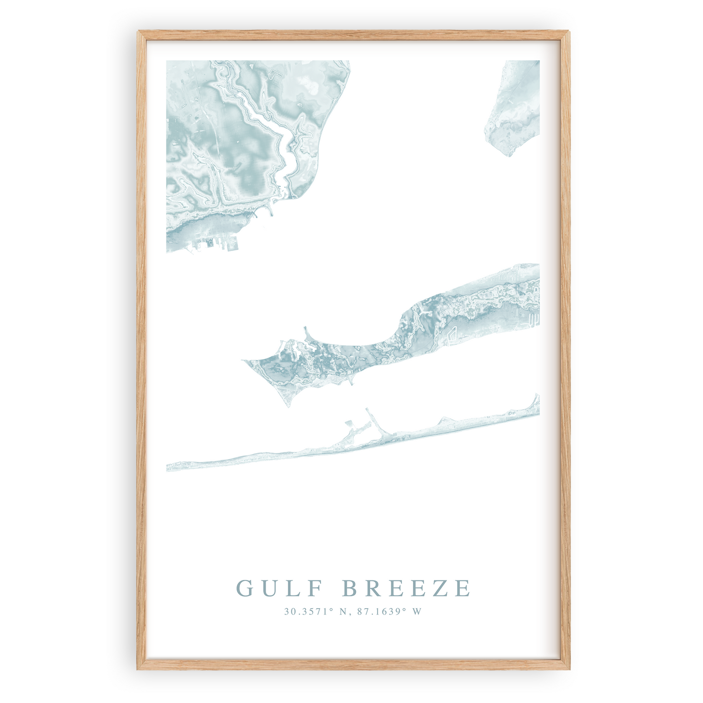 gulf breeze florida map print in wood frame