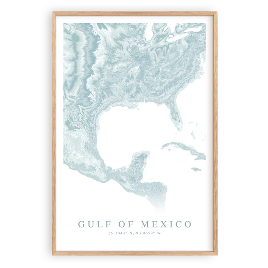 gulf of mexico map print in wood frame