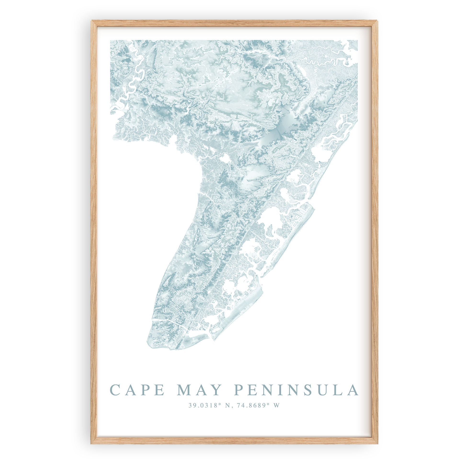 cape may peninsula map print in wood frame