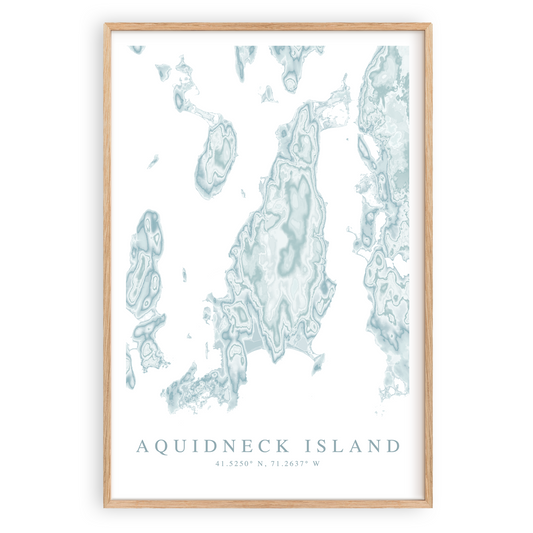 aquidneck island rhode island map print in wood frame