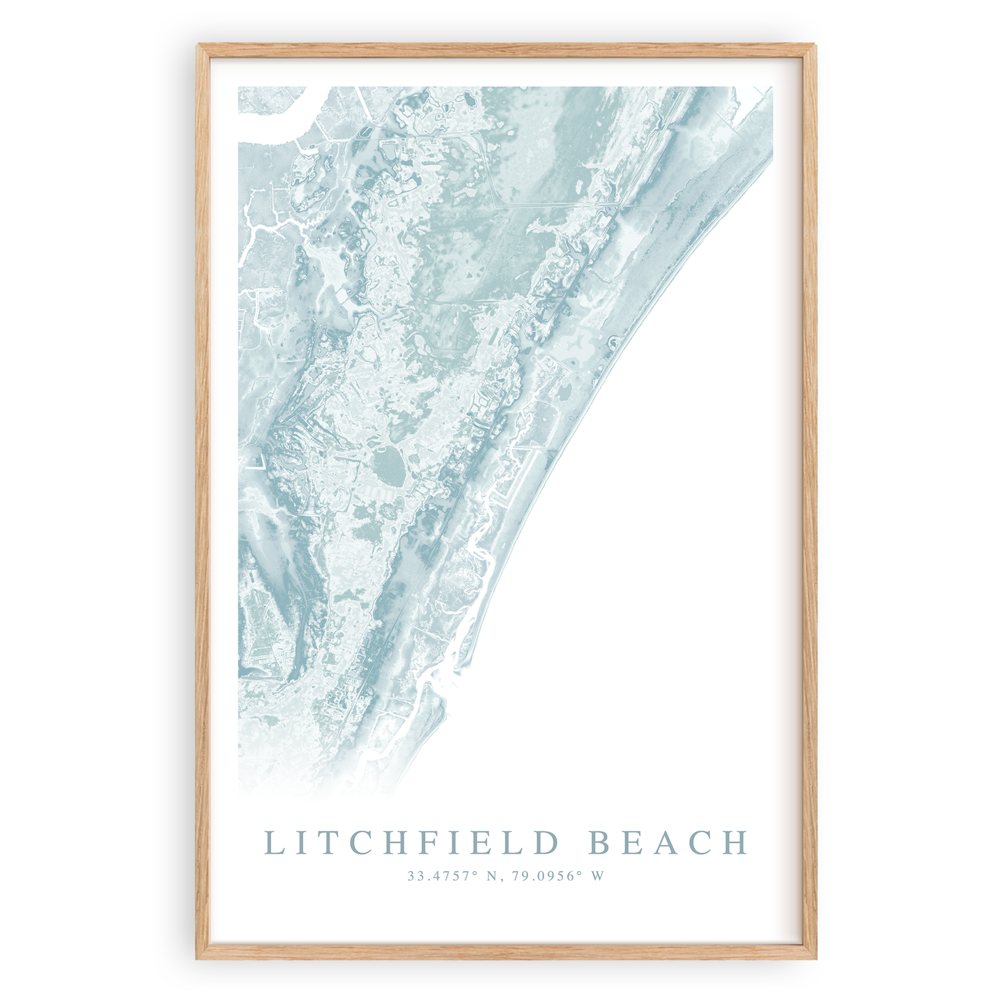 litchfield beach south carolina map print in wood frame