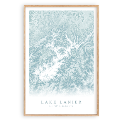 lake lanier georgia map print in wood frame