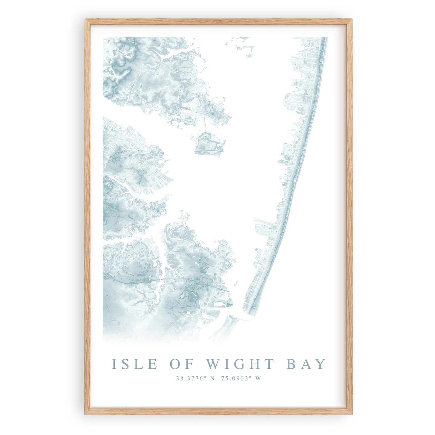 isle of wight bay maryland map print in wood frame
