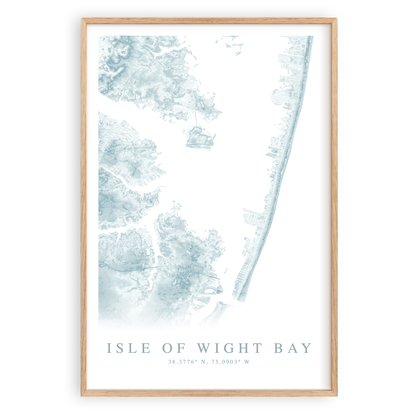 isle of wight bay maryland map print in wood frame