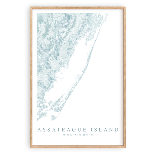 assateague island map print in wood frame