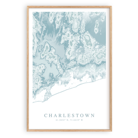 charlestown rhode island map poster in wood frame