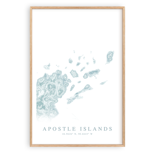 apostle islands wisconsin map print in wood frame