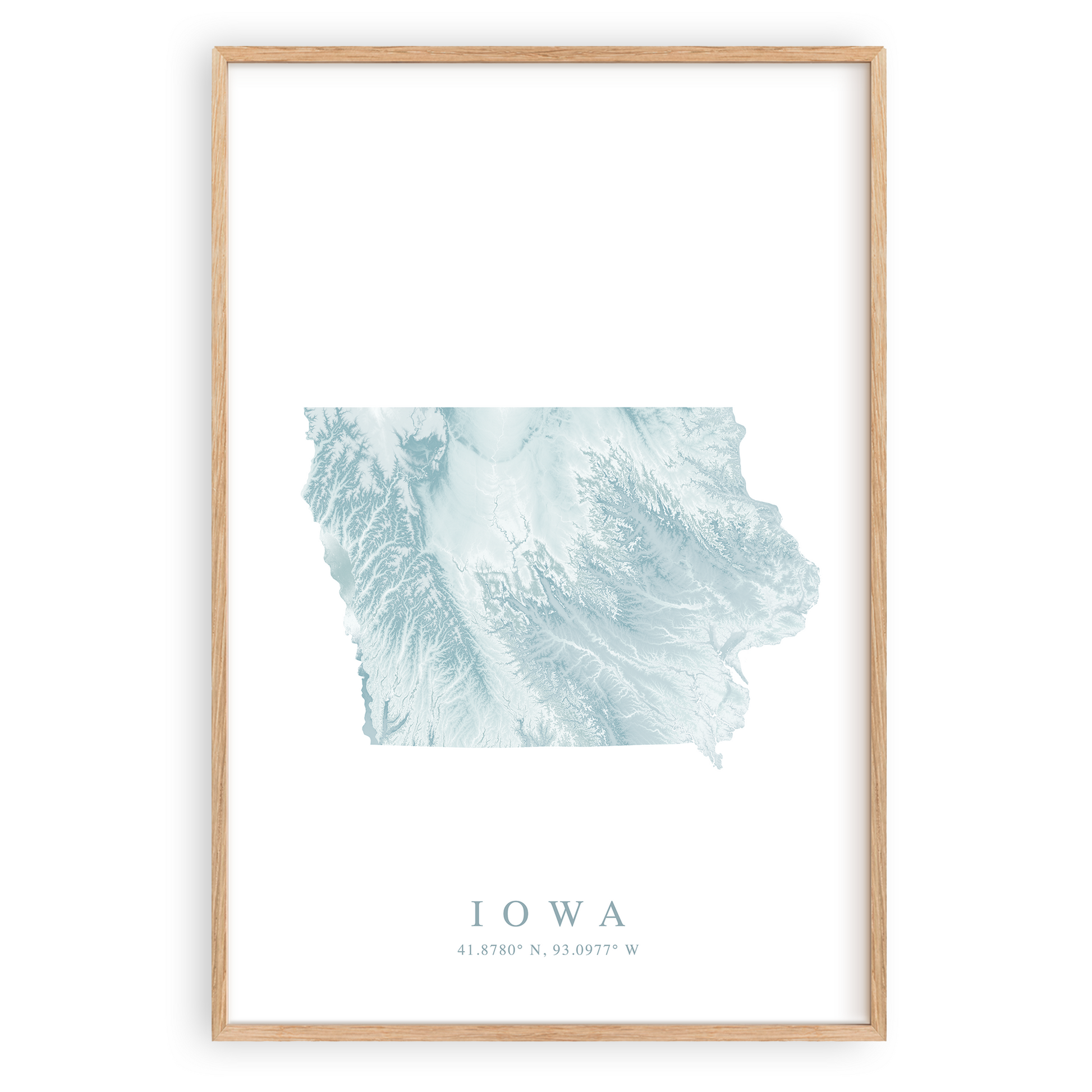 iowa state map poster in wood frame