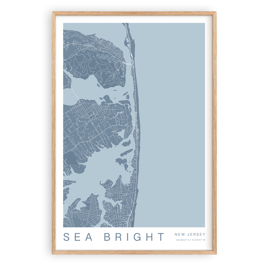 sea bright new jersey map print in wood frame