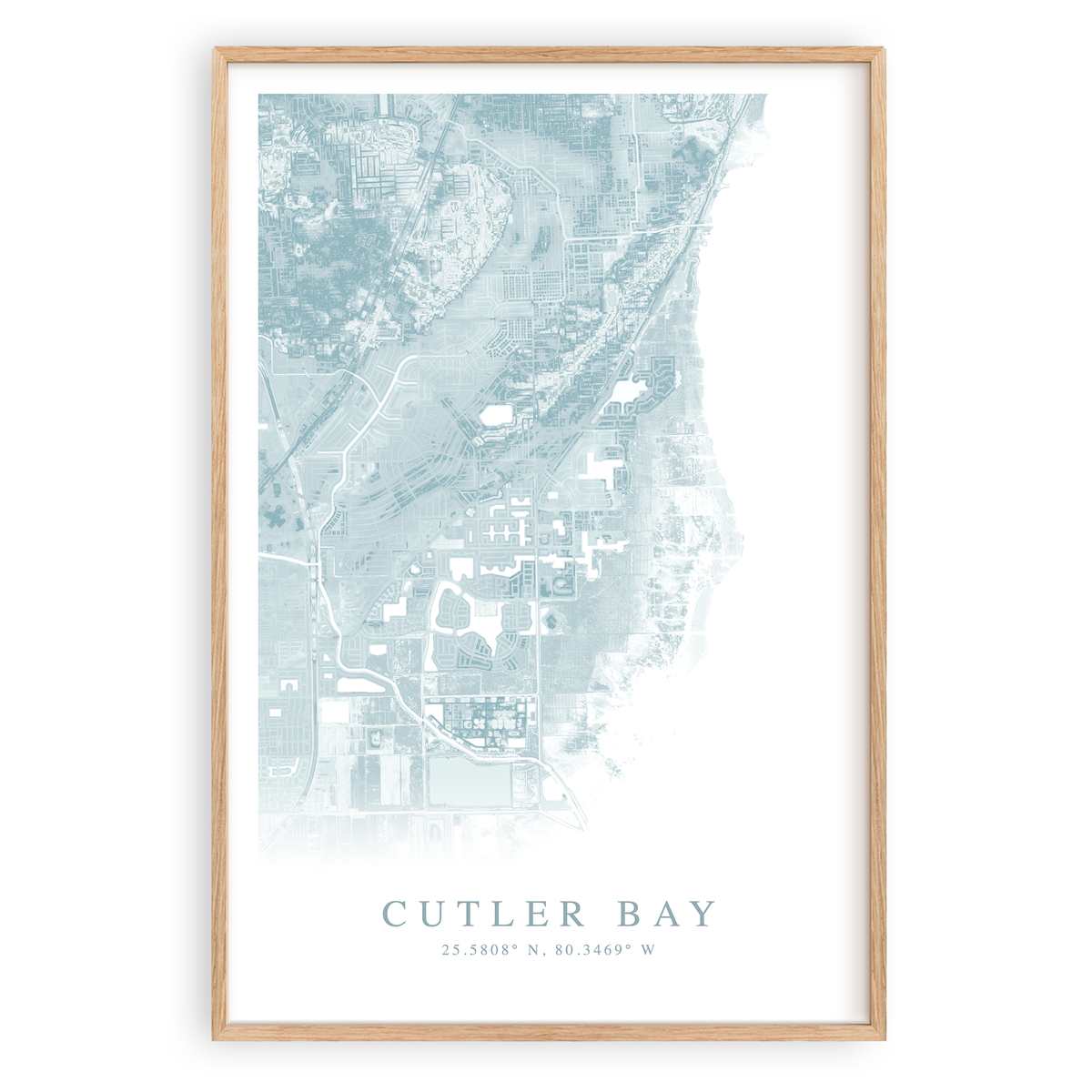 cutler bay florida map print in wood frame