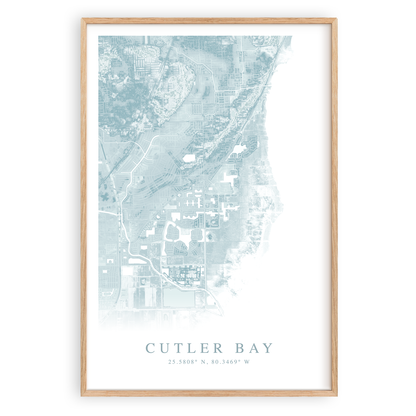 cutler bay florida map print in wood frame