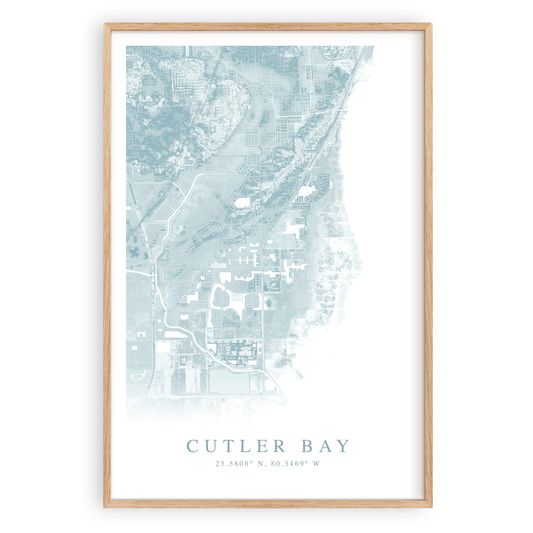 cutler bay florida map print in wood frame