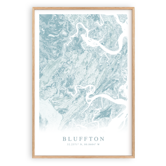 bluffton south carolina map poster in wood frame