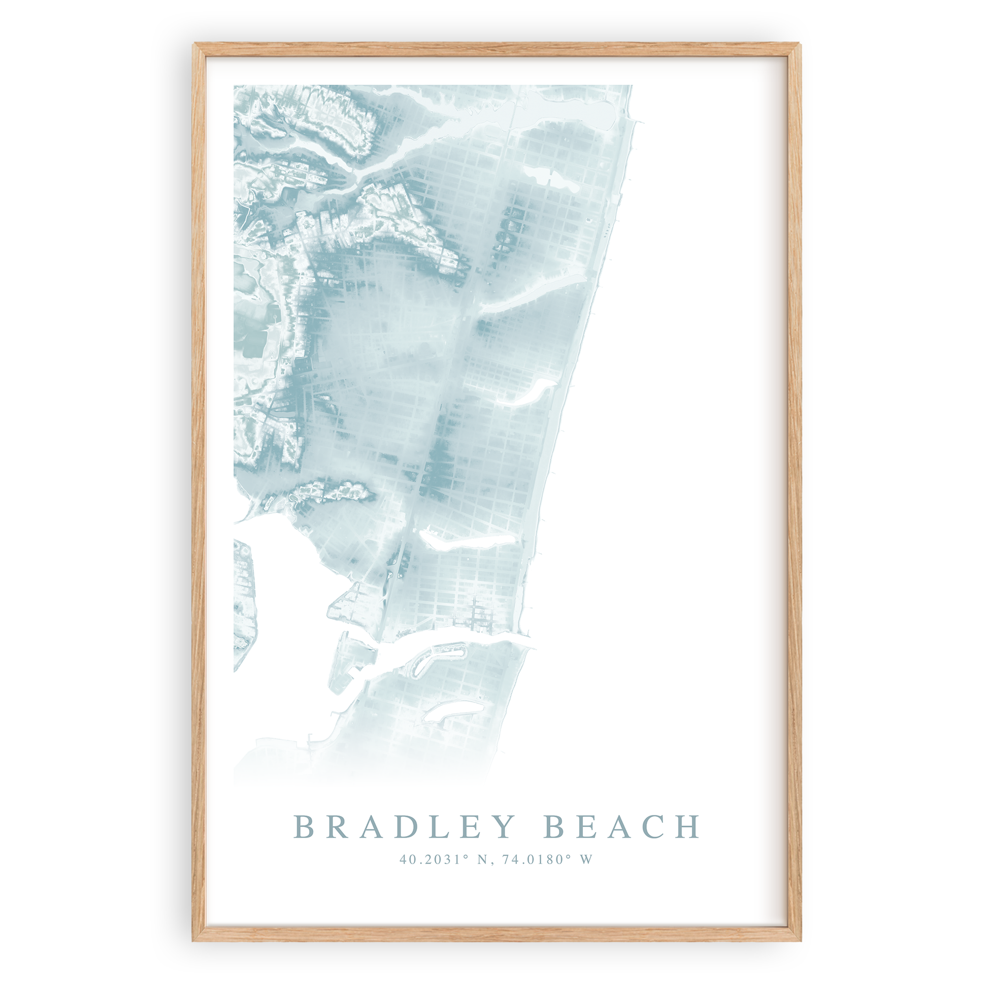 bradley beach new jersey map print in wood frame