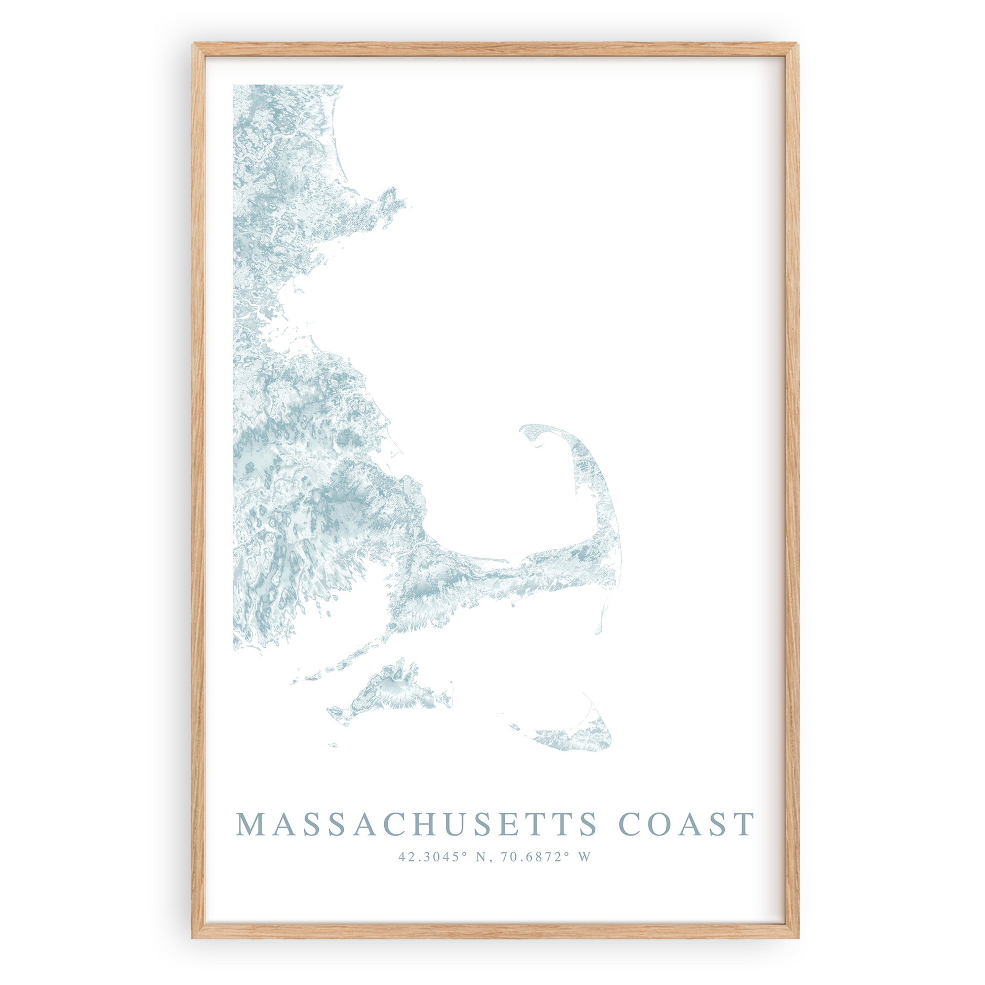 massachusetts coast map print in wood frame