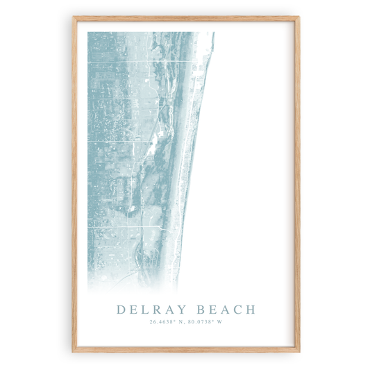 delray beach florida map print in wood frame