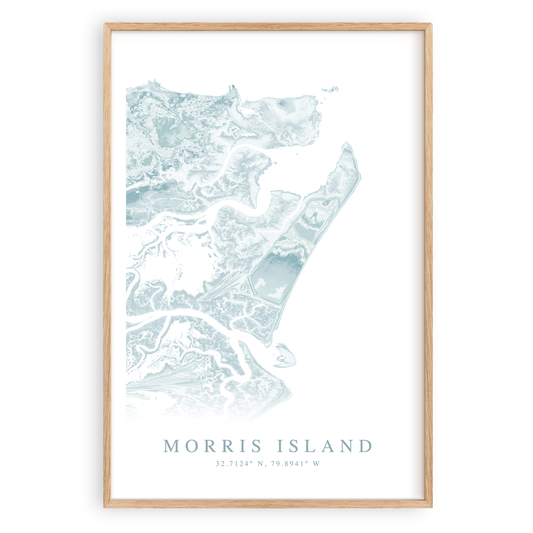 morris island south carolina map print in wood frame