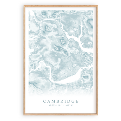 cambridge massachusetts map print in wood frame