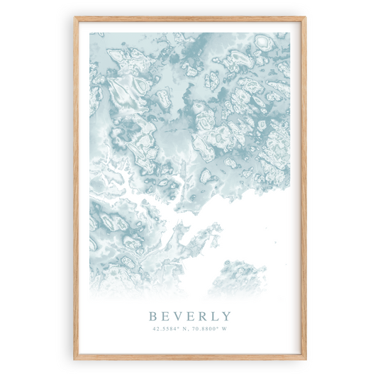 beverly massachusetts map print in wood frame