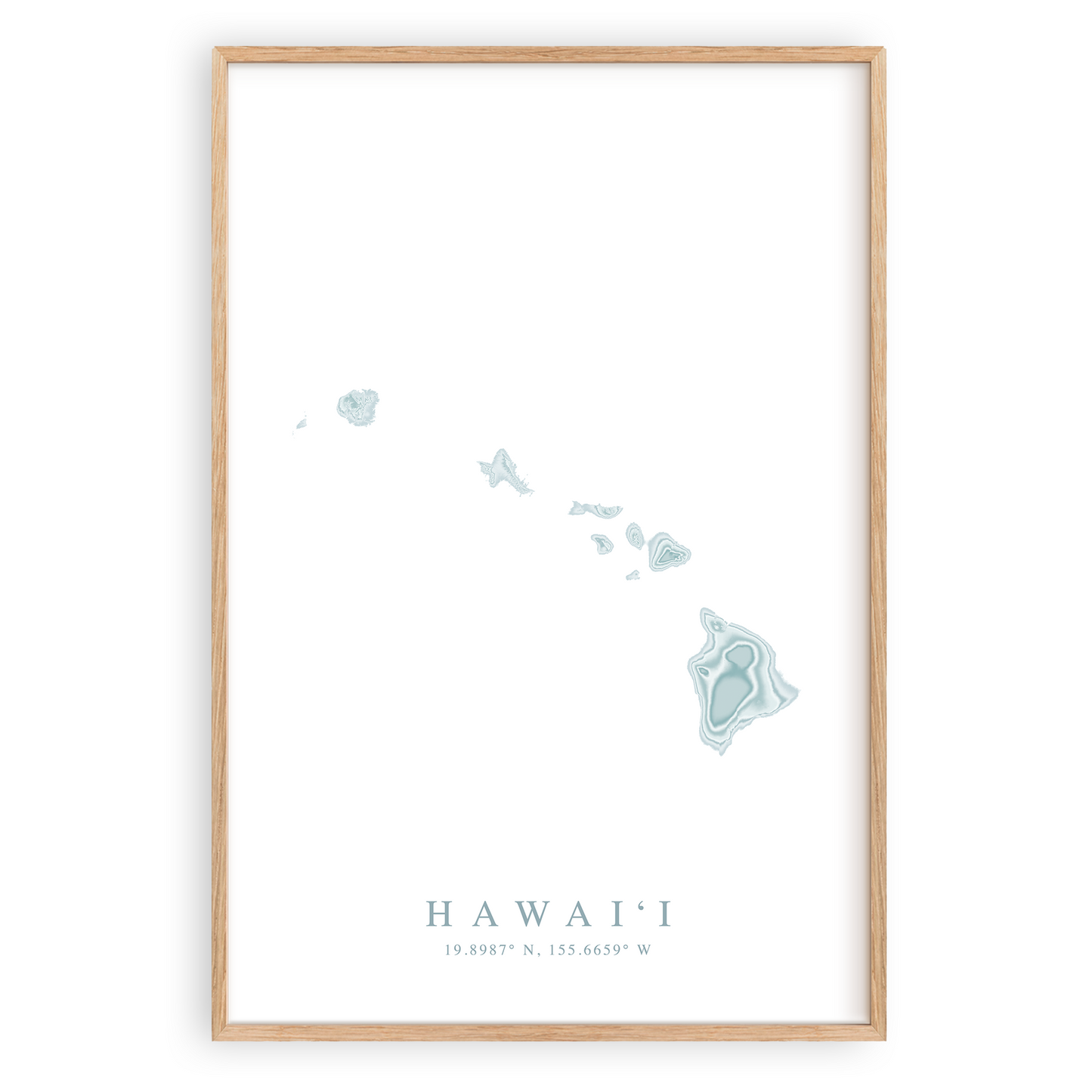 hawaii map poster in wood frame