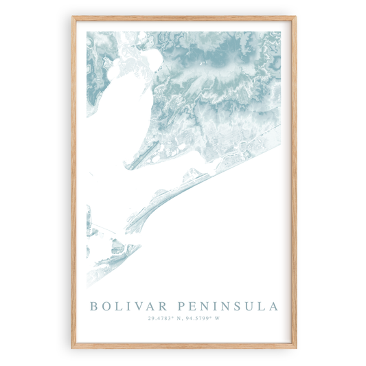 bolivar peninsula texas map print in wood frame