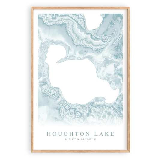 houghton lake michigan map print in wood frame