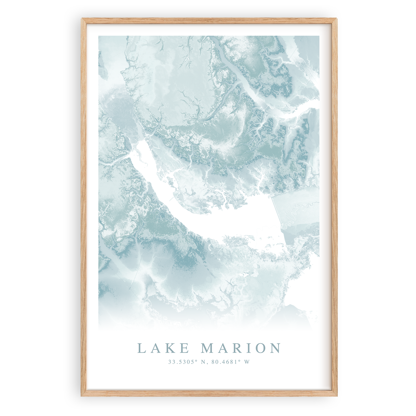lake marion south carolina map print in wood frame