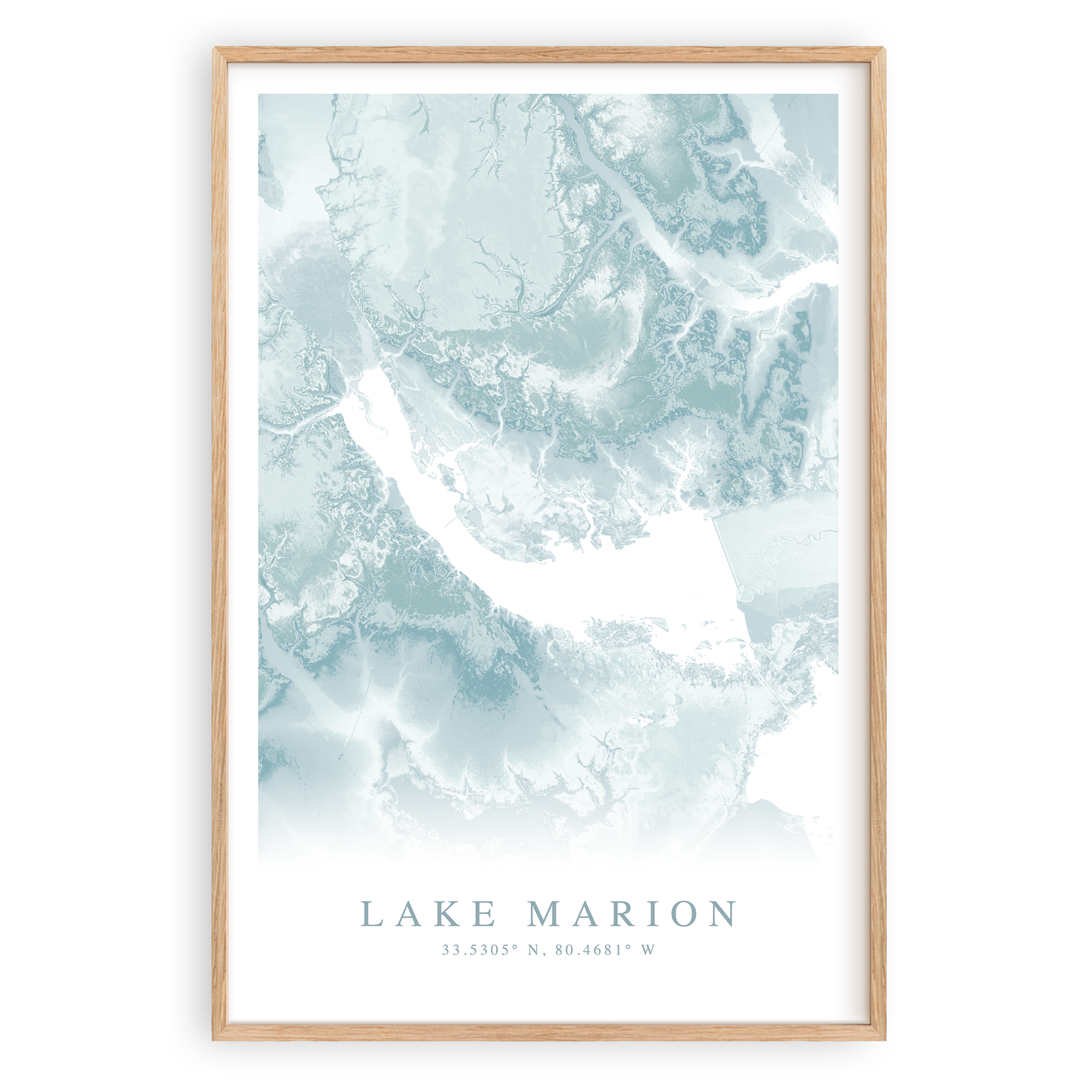 lake marion south carolina map print in wood frame