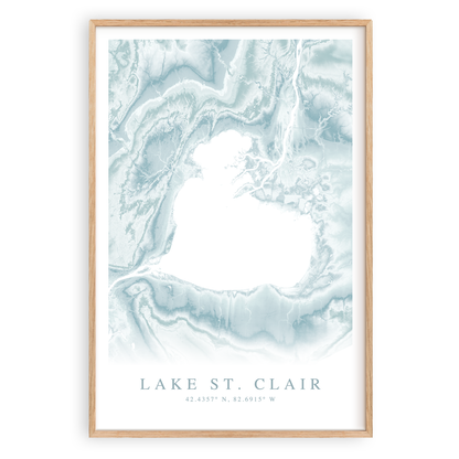 lake st clair map print in wood frame