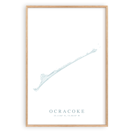 ocracoke north carolina map print in wood frame