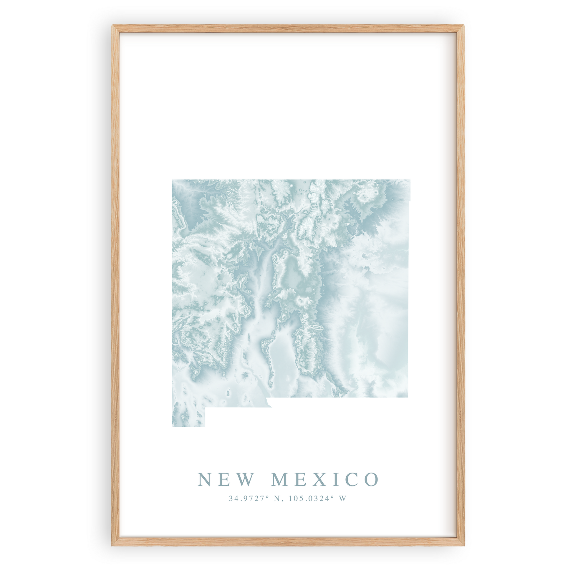 new mexico map poster in wood frame