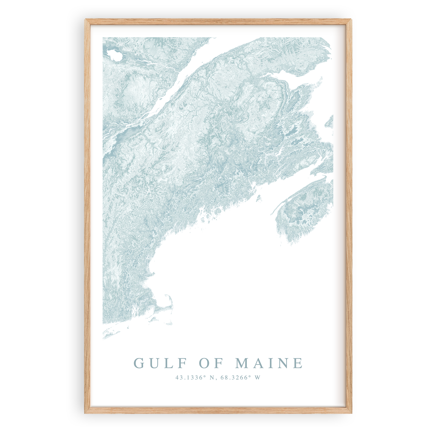 gulf of maine map print in wood frame