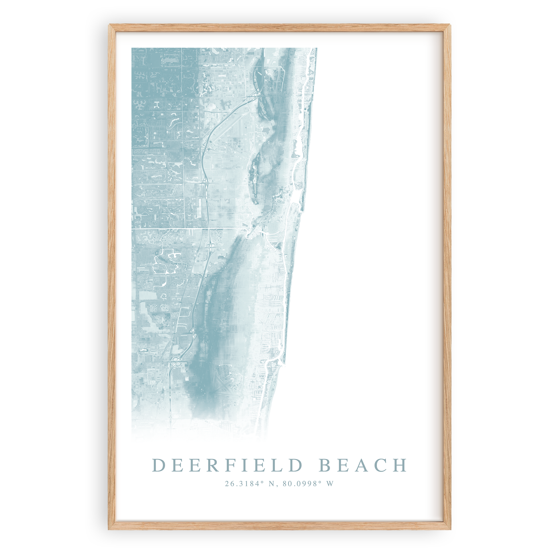 deerfield beach florida map print in wood frame