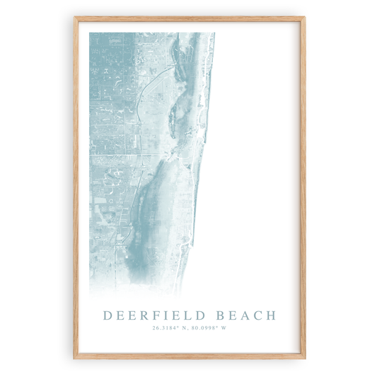 deerfield beach florida map print in wood frame