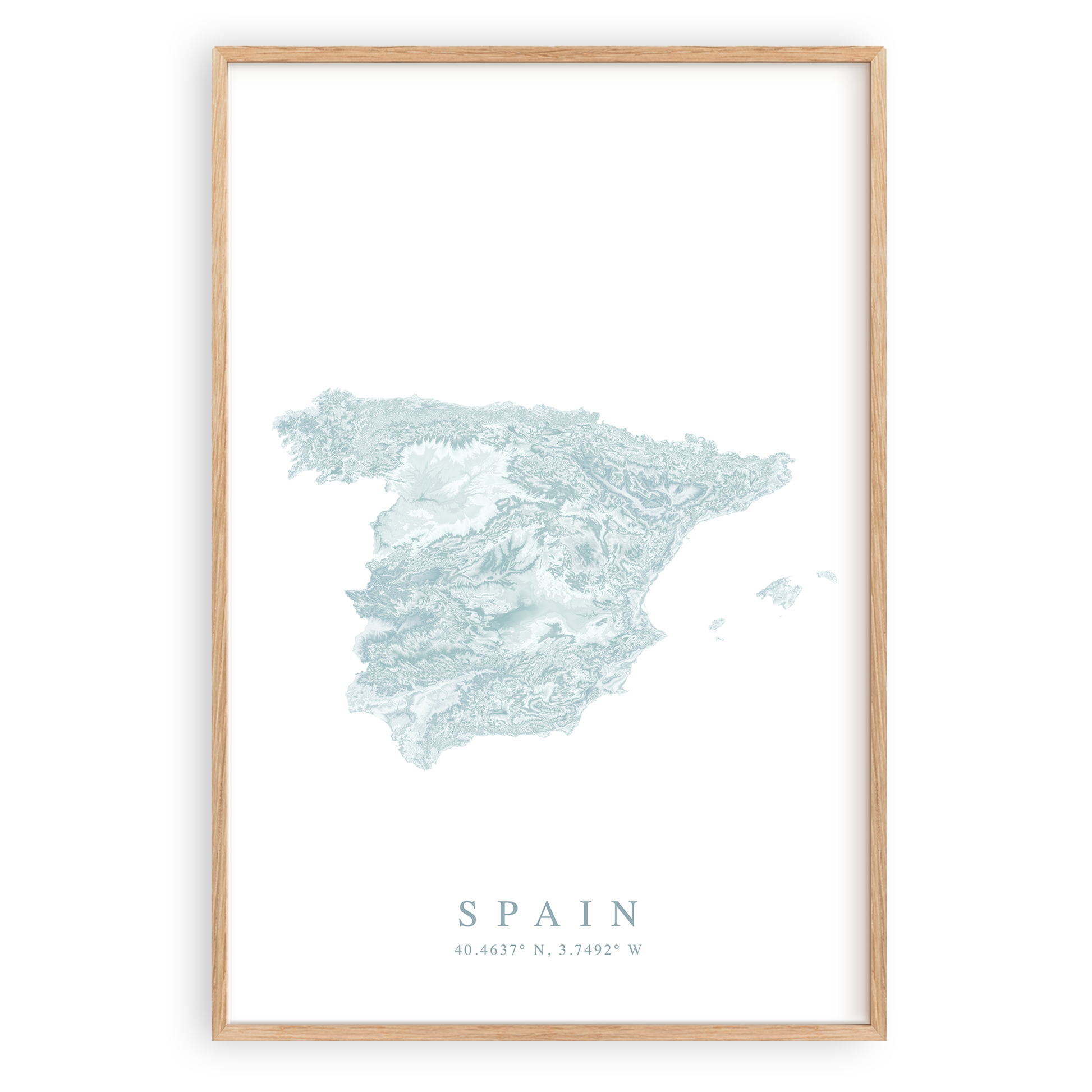 spain map print in wood frame