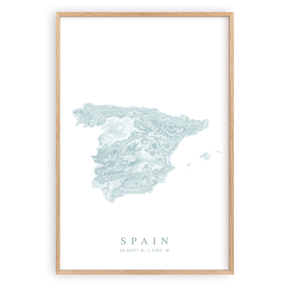 spain map print in wood frame