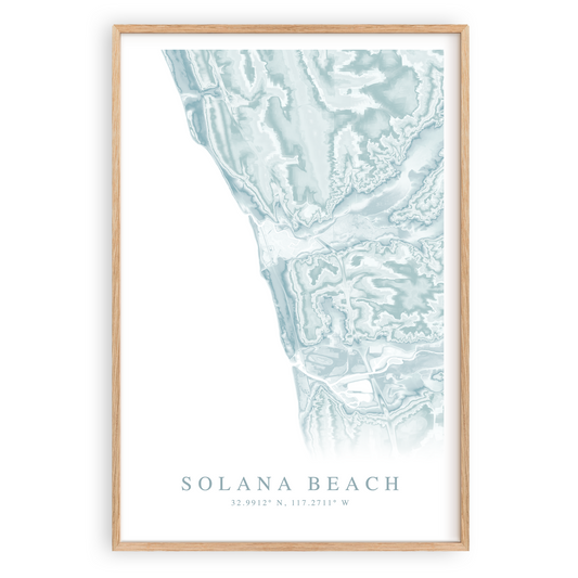 solana beach california map print in wood frame