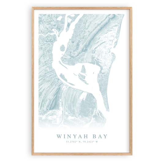 winyah bay south carolina map print in wood frame