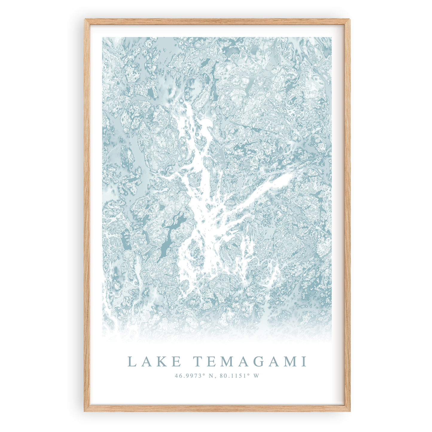 lake temagami canada map print in wood frame