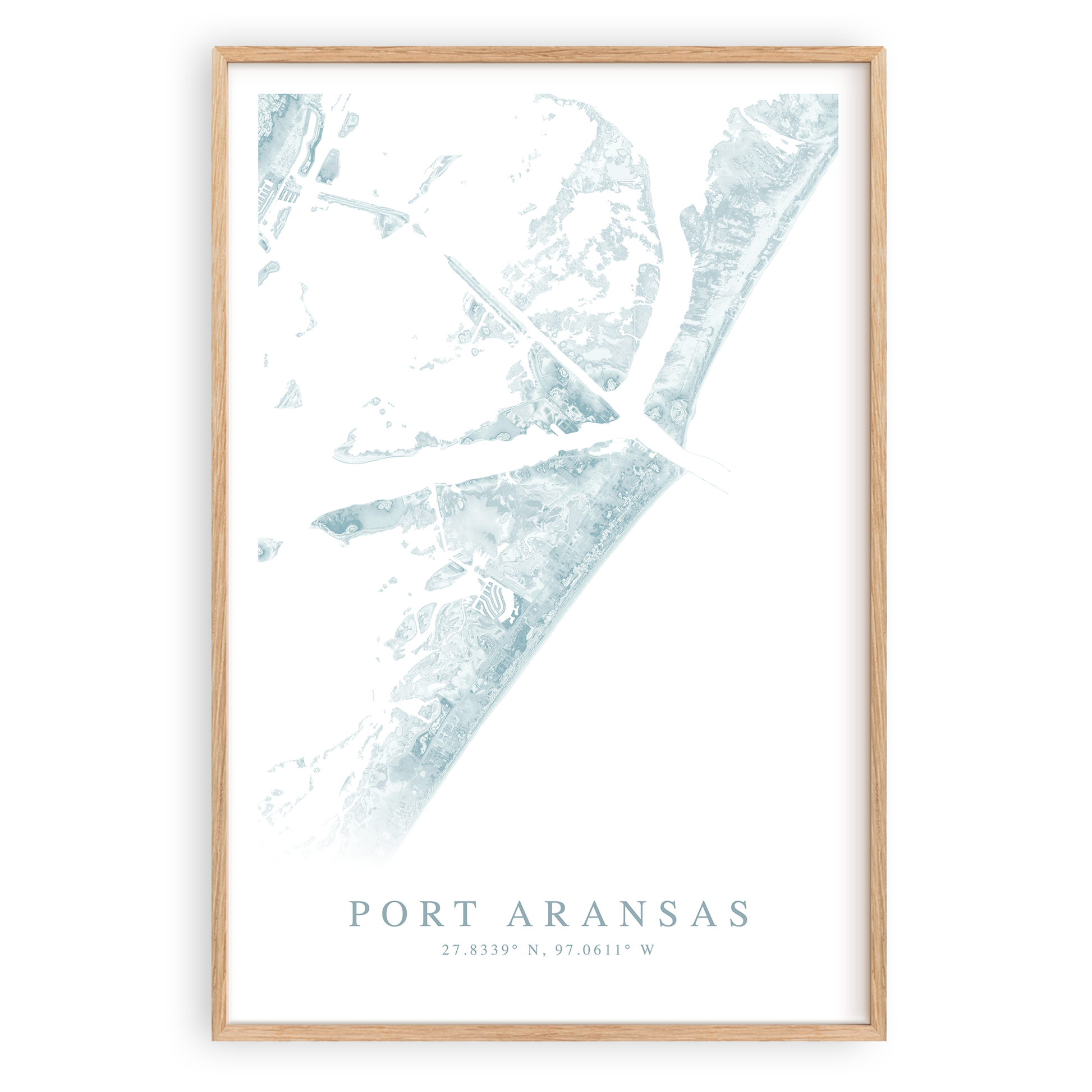 port aransas texas map print in wood frame