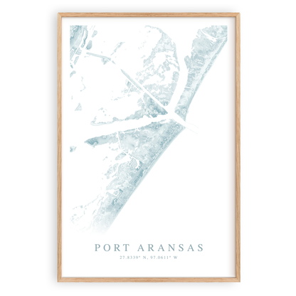 port aransas texas map print in wood frame