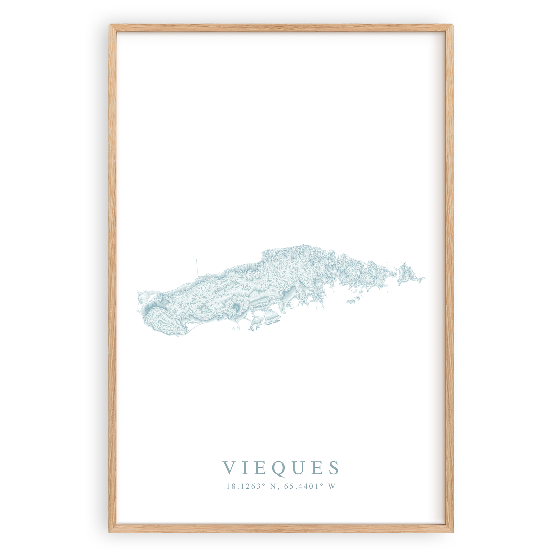 vieques puerto rico map print in wood frame