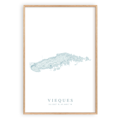 vieques puerto rico map print in wood frame