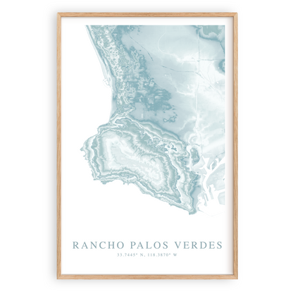 rancho palos verdes california map print in wood frame