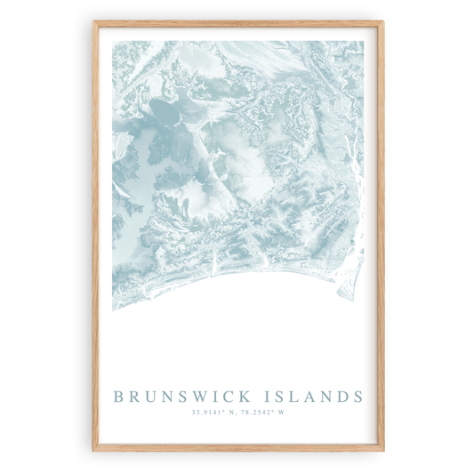 brunswick islands north carolina map print in wood frame