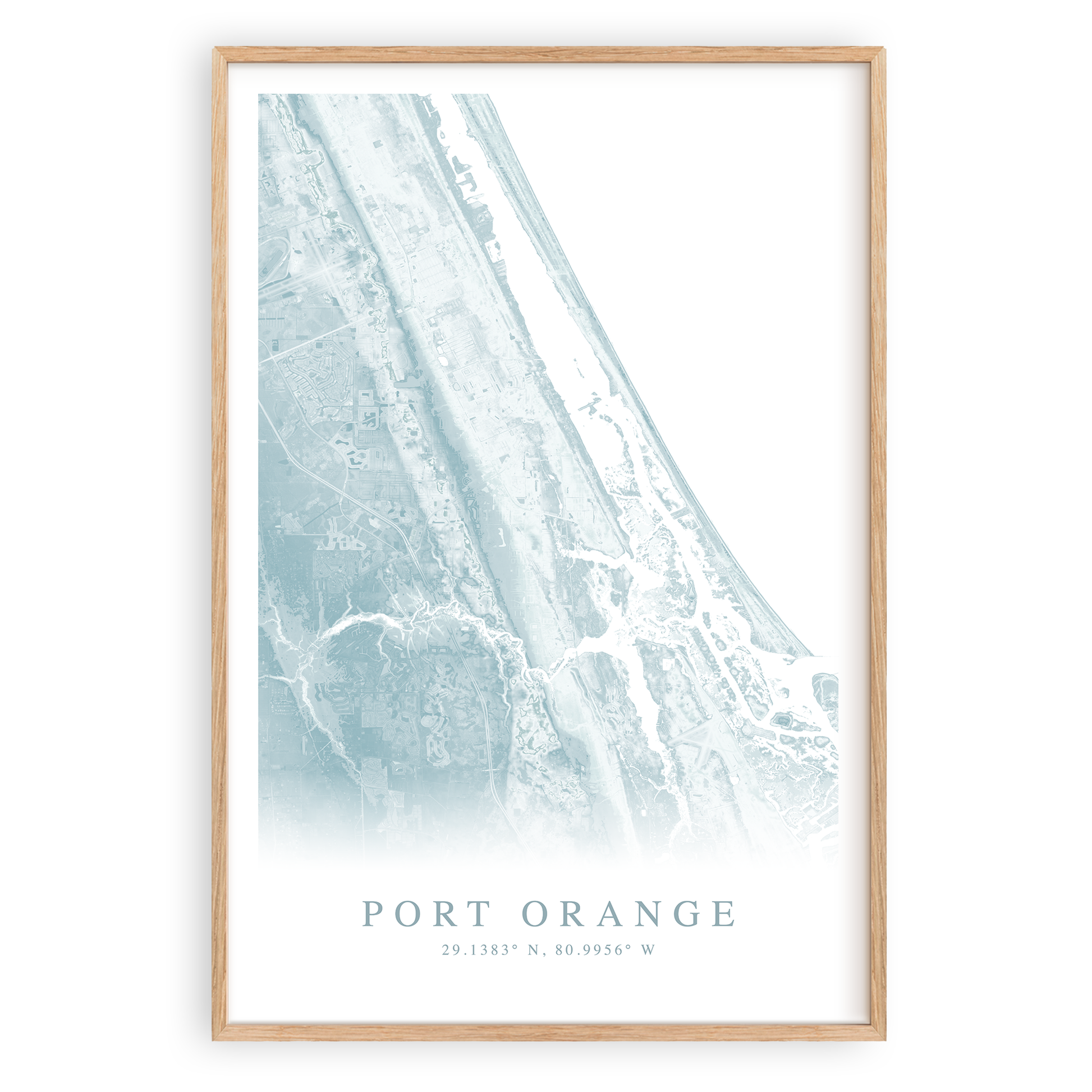 port orange florida map print in wood frame