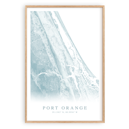 port orange florida map print in wood frame