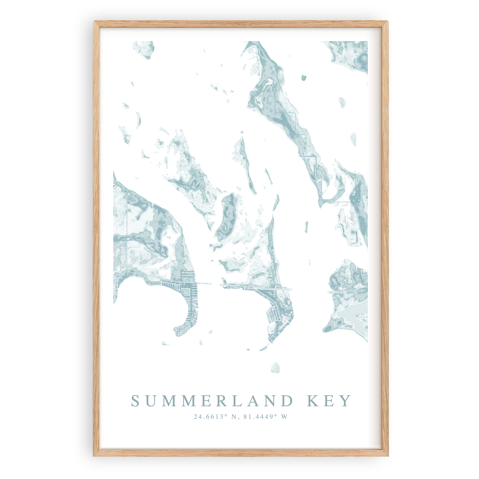 summerland key florida map print in wood frame