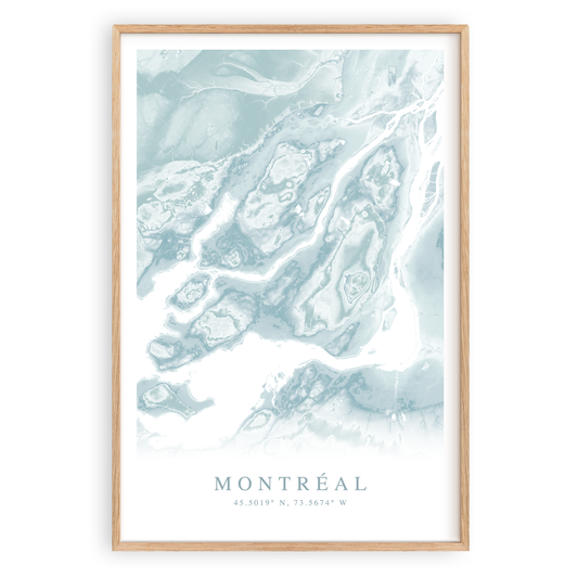 montreal quebec canada map print in wood frame